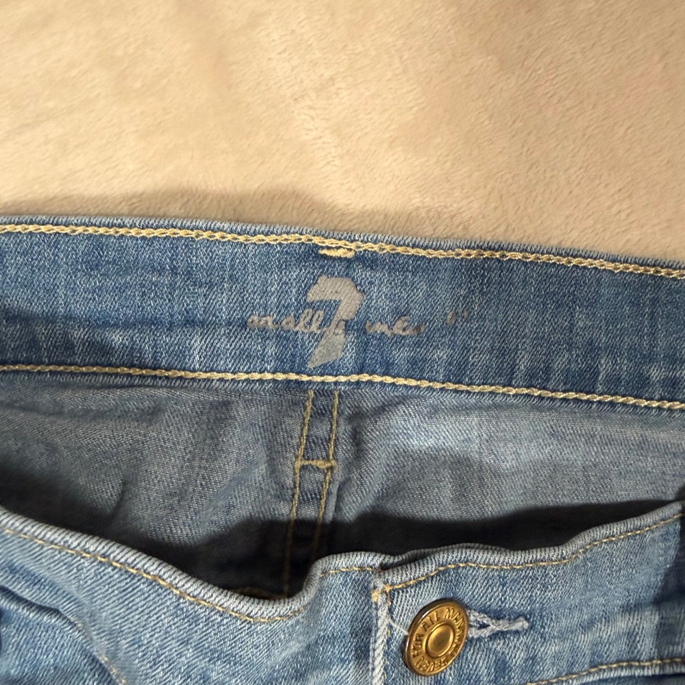 7 For All Mankind Denim Shorts Womens 29 Blue Excellent Cut Off Frayed Raw Hem - Picture 2 of 8